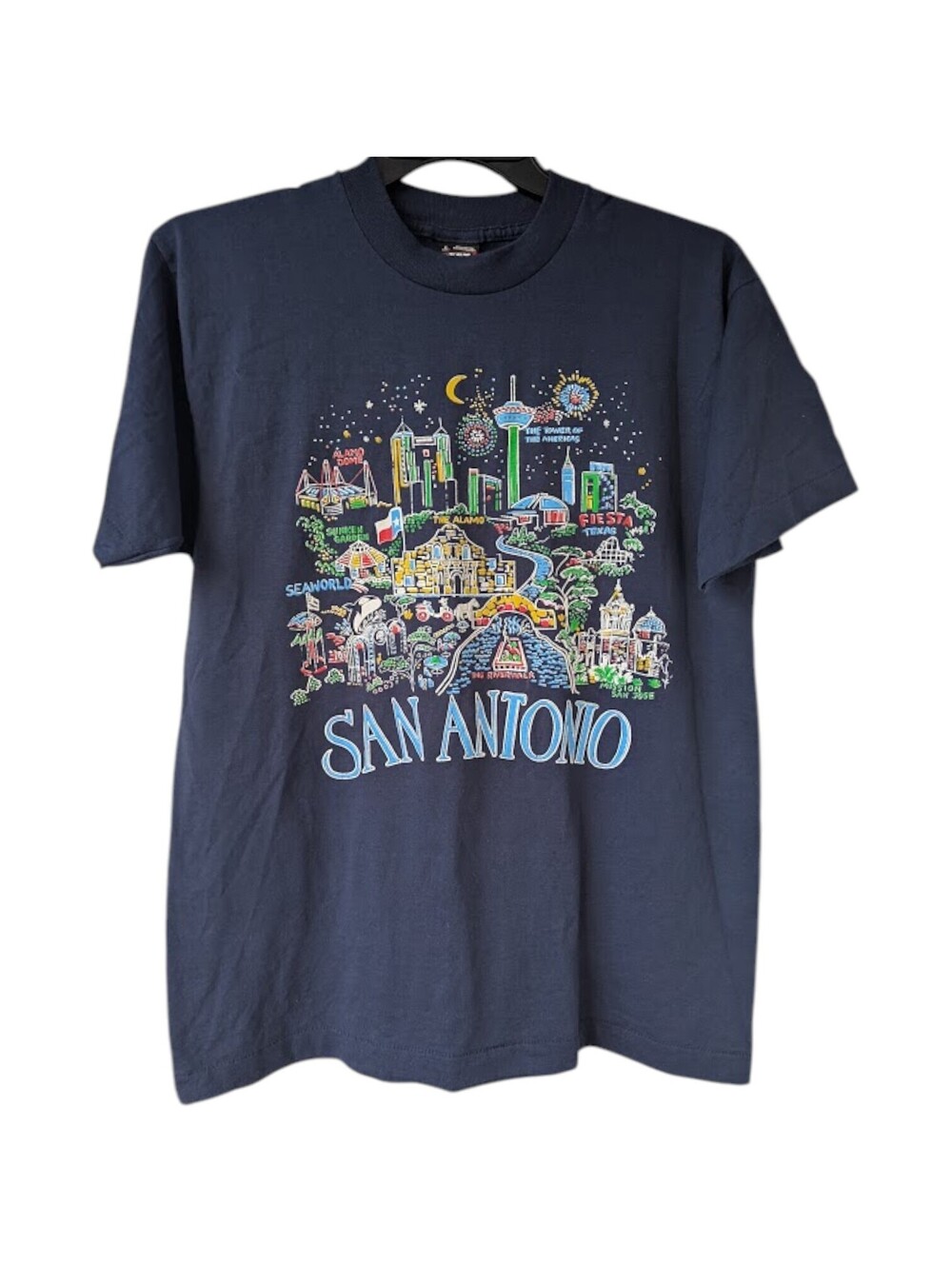 Vintage 90s San Antonio T-Shirt Mens XL Navy Single Stitch Made in USA 21.5x28